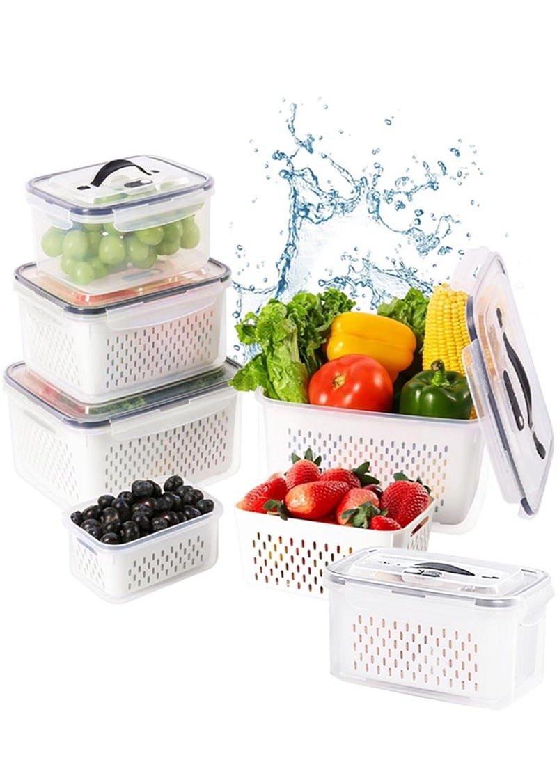 ميرتينج مجموعة من 6 قطع/18 قطعة منظم ثلاجة مع مصافي تصريف قابلة للإزالة وغطاء صندوق تخزين الطعام للفواكه والخضروات والتوت واللحوم حاوية طعام بلاستيكية PP آمنة للغسل في غسالة الأطباق - Image 1